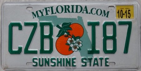 Florida license plate of the state