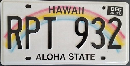 Hawaii license plates with rainbow