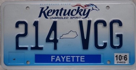 Kentucky license plate of DMV