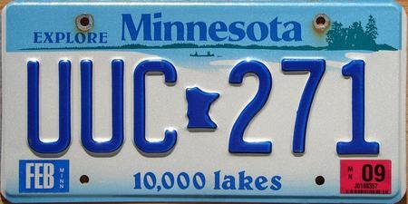 Minnesota license plate with lake design