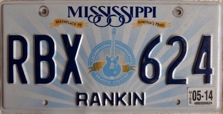 Mississippi license plate for music design
