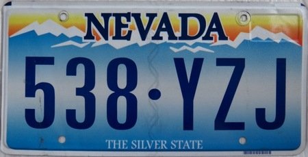 Nevada license plate with Wheeler peak