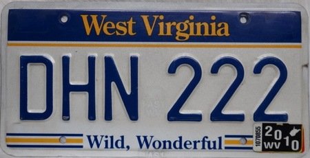 West Virginia plate of state license plate